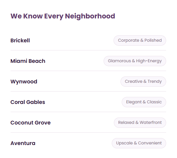 Comparison table showing why companies choose Miami for corporate events